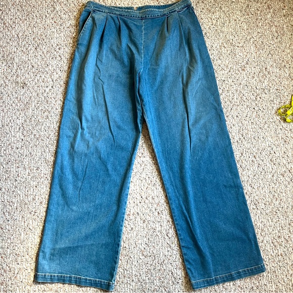 Enza Costa Jeans Light Wash Soft Denim Everywhere Pant Pleated Wide Leg US 12 - Picture 1 of 10